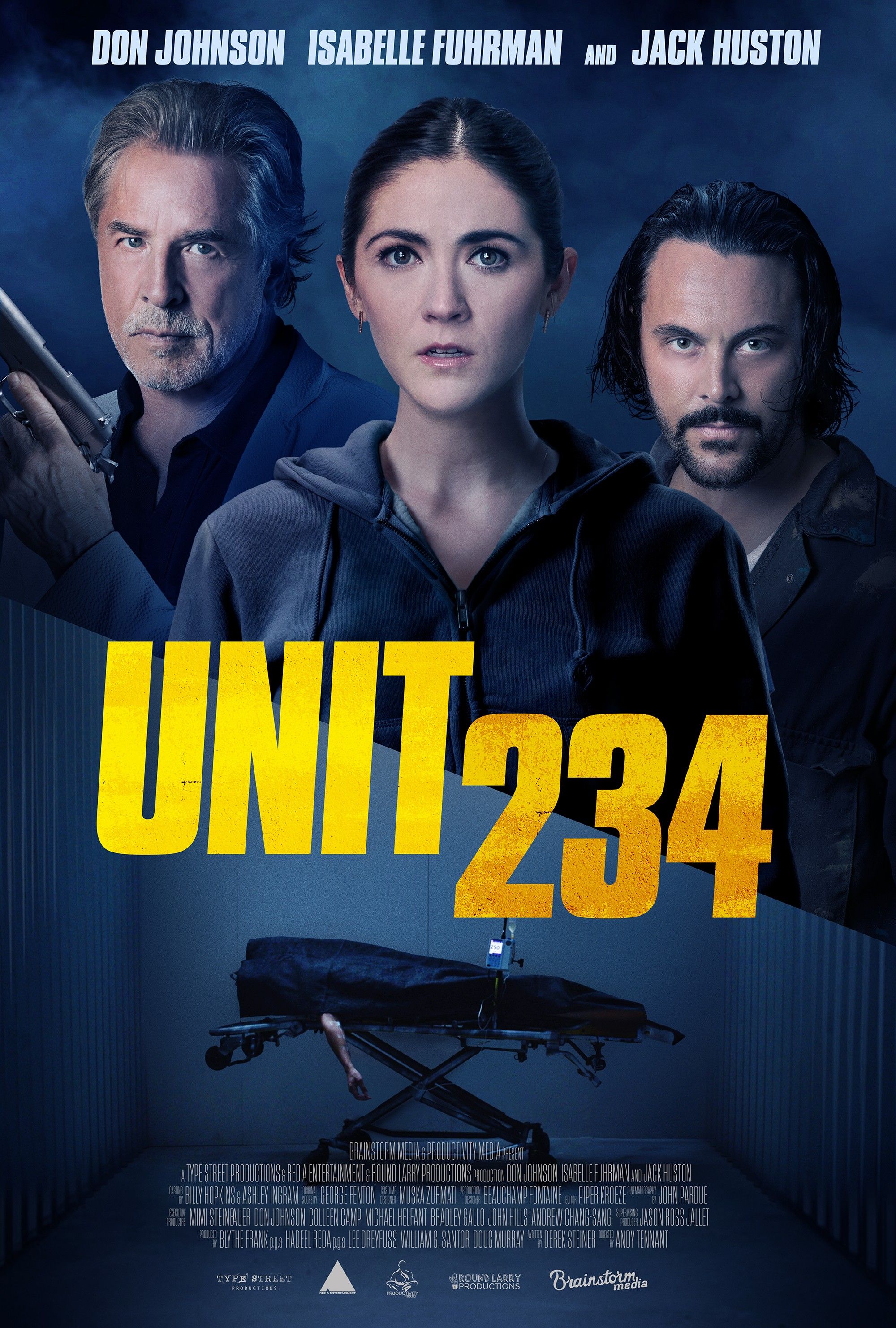 The poster for Unit 234, featuring Don Johnson, Isabelle Fuhrman, and Jack Huston.