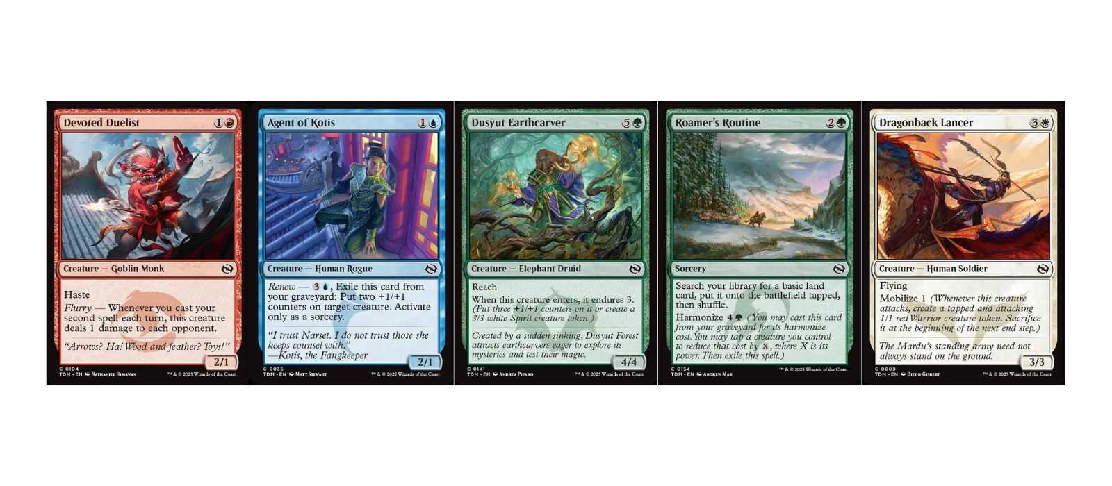 Five cards showcasing the clan keyword abilities for Tarkir: Dragonstorm.