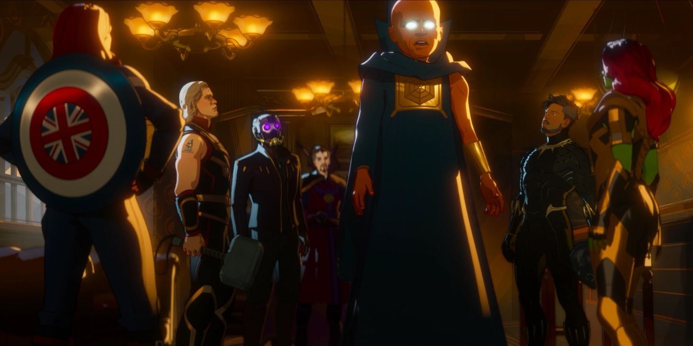 The Watcher standing with the Guardians of the Multiverse in What If&hellip;?