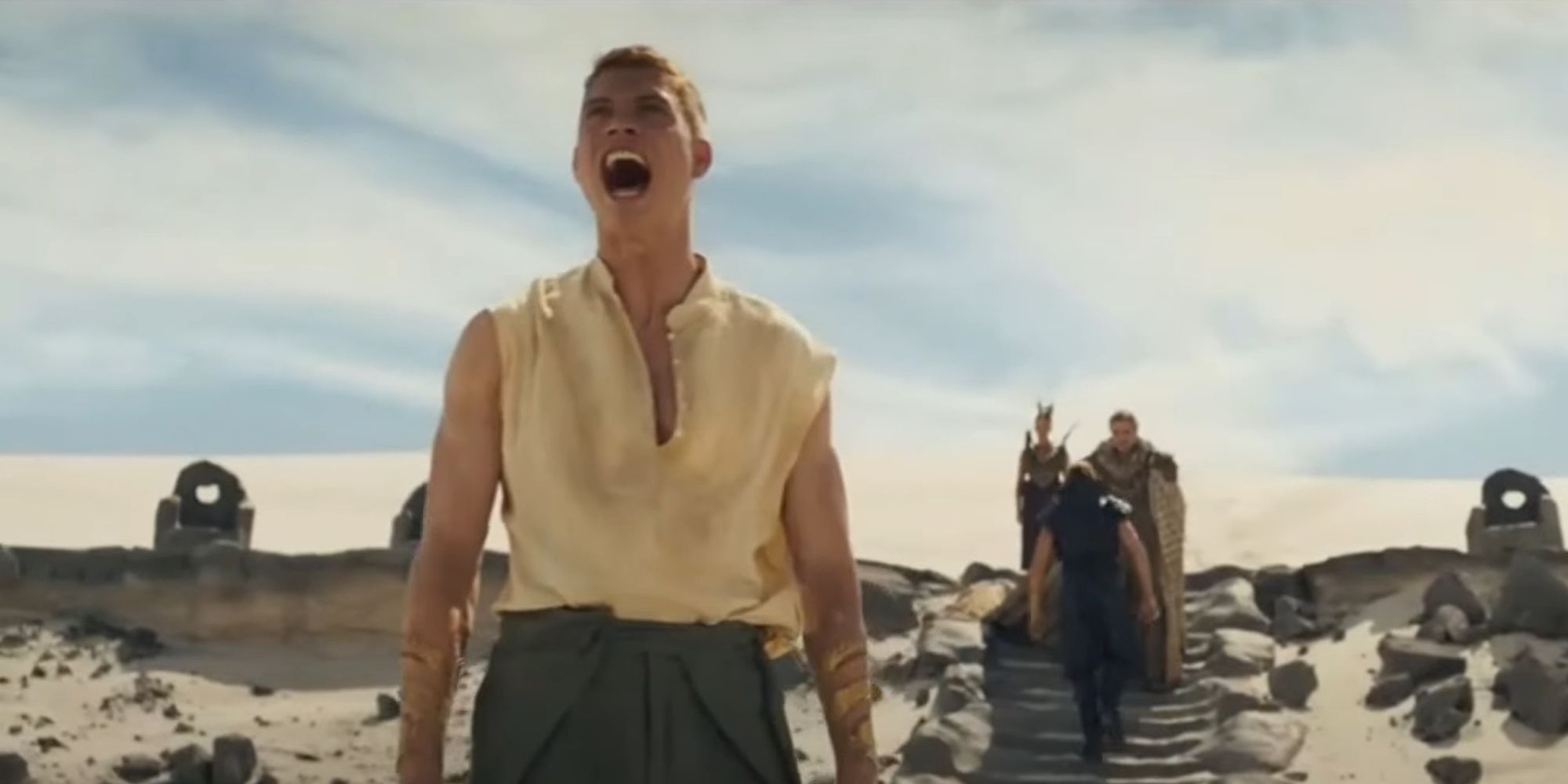 Rand (Josha Stradowski) proclaiming himself to the Aiel in The Wheel of Time Season 3 finale.