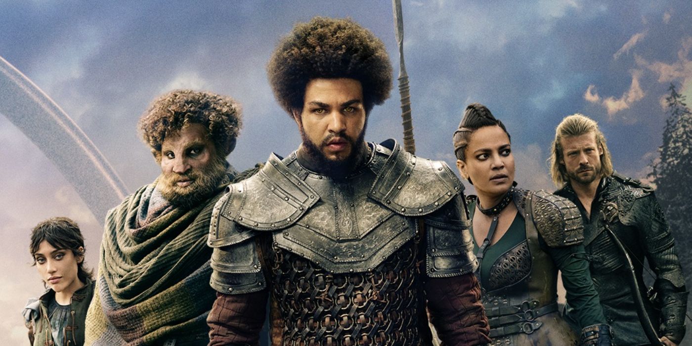 Faile (Isabella Bucceri), Loial (Hammed Animashaun),​​​​​​​ Perrin (Marcus Rutherford), Alanna (Priyanka Bose), and Maksim (Taylor Napier) in a poster for The Wheel of Time Season 3