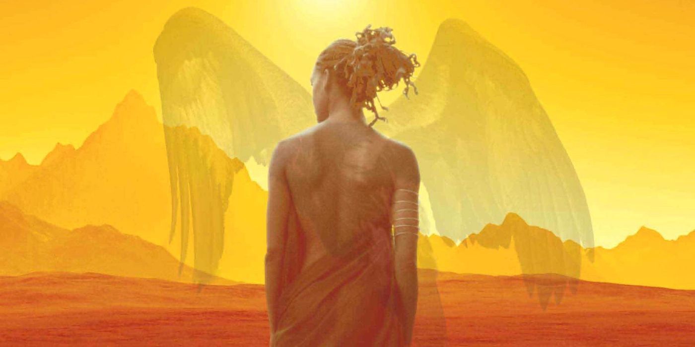 Onyesonwu with transparent wings on the cover of &ldquo;Who Fears Death&rdquo; by Nnedi Okorafor.