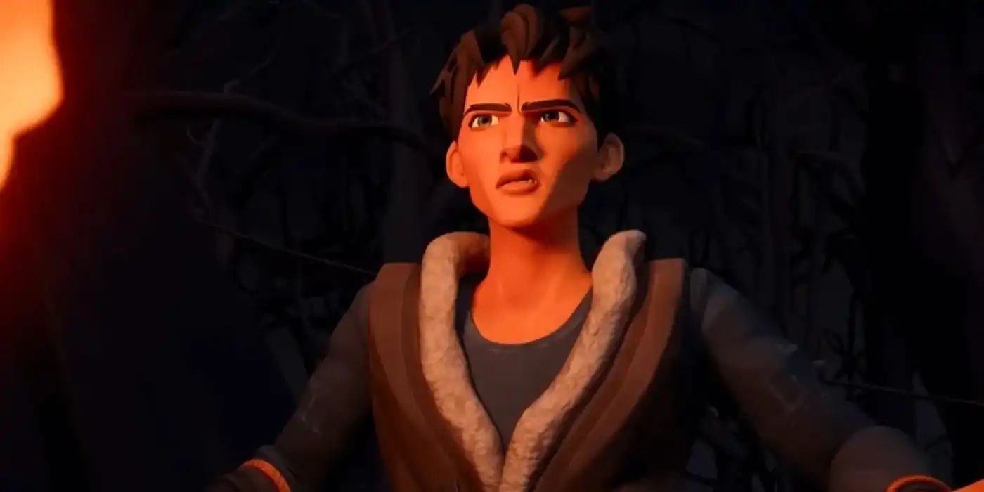 Drew Ferran in human form holding a torch