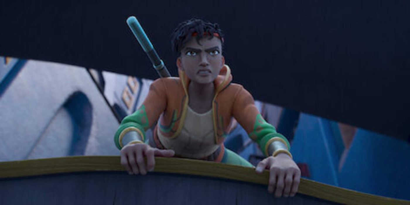 Lady Whitley holds onto the edge of a roof