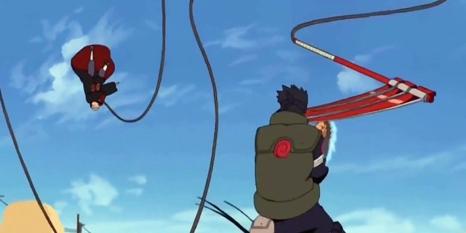 Asuma fighting against Akatsuki member Hidan in Naruto Shippuden