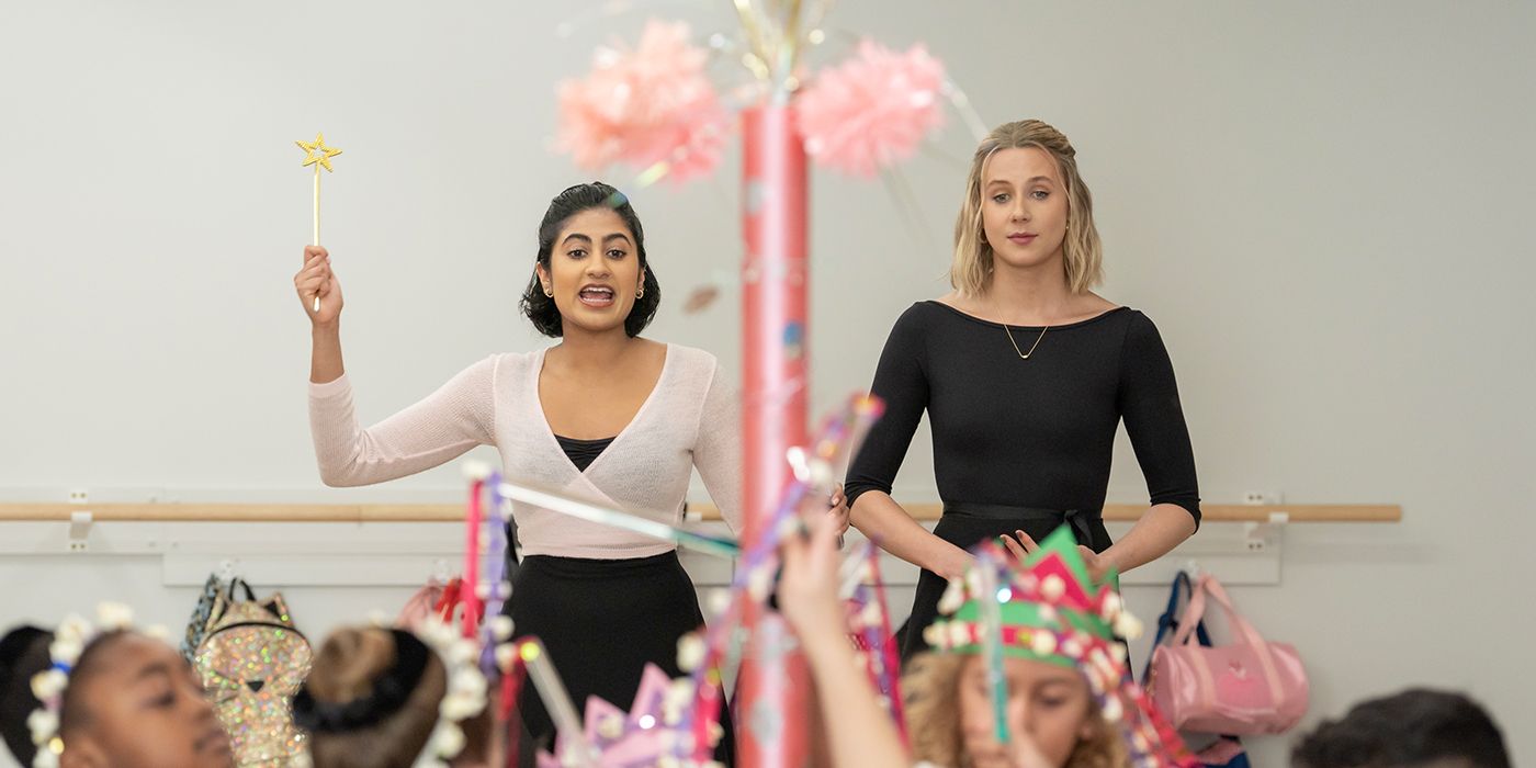 Amita Rao and Lucy Freyer as Issa and Billie giving a ballet class in Adults.