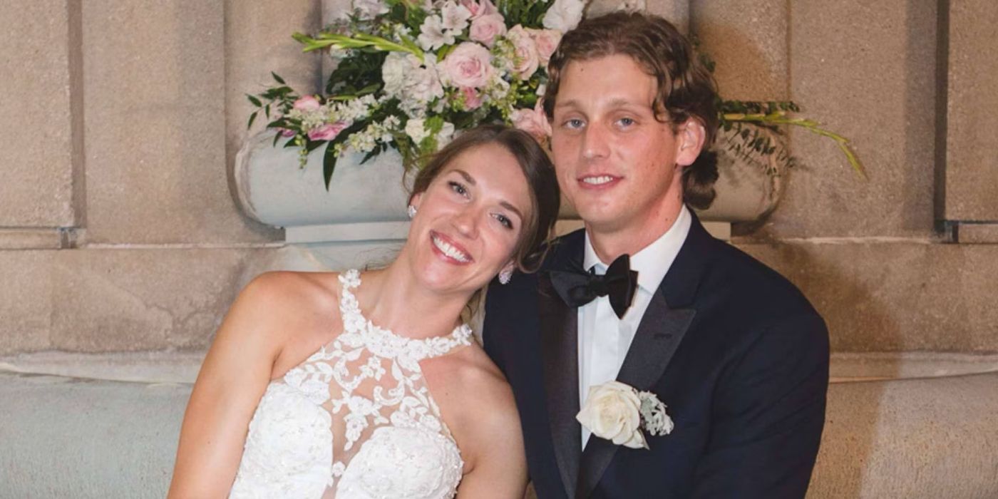 Austin Hurd e Jessica Studer sorriem para o casamento no casamento à primeira vista.
