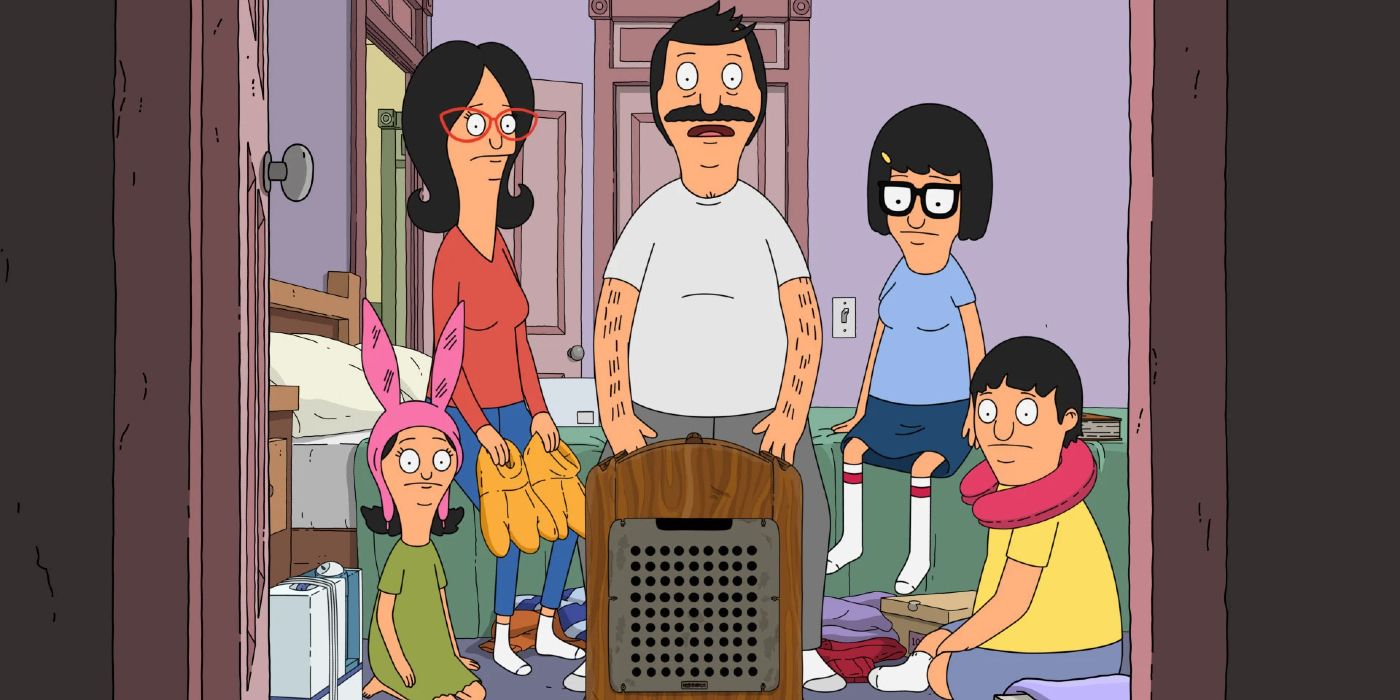 The Belcher family stares at a radio suspiciously in Bob's Burgers episode Radio No You Didn't.