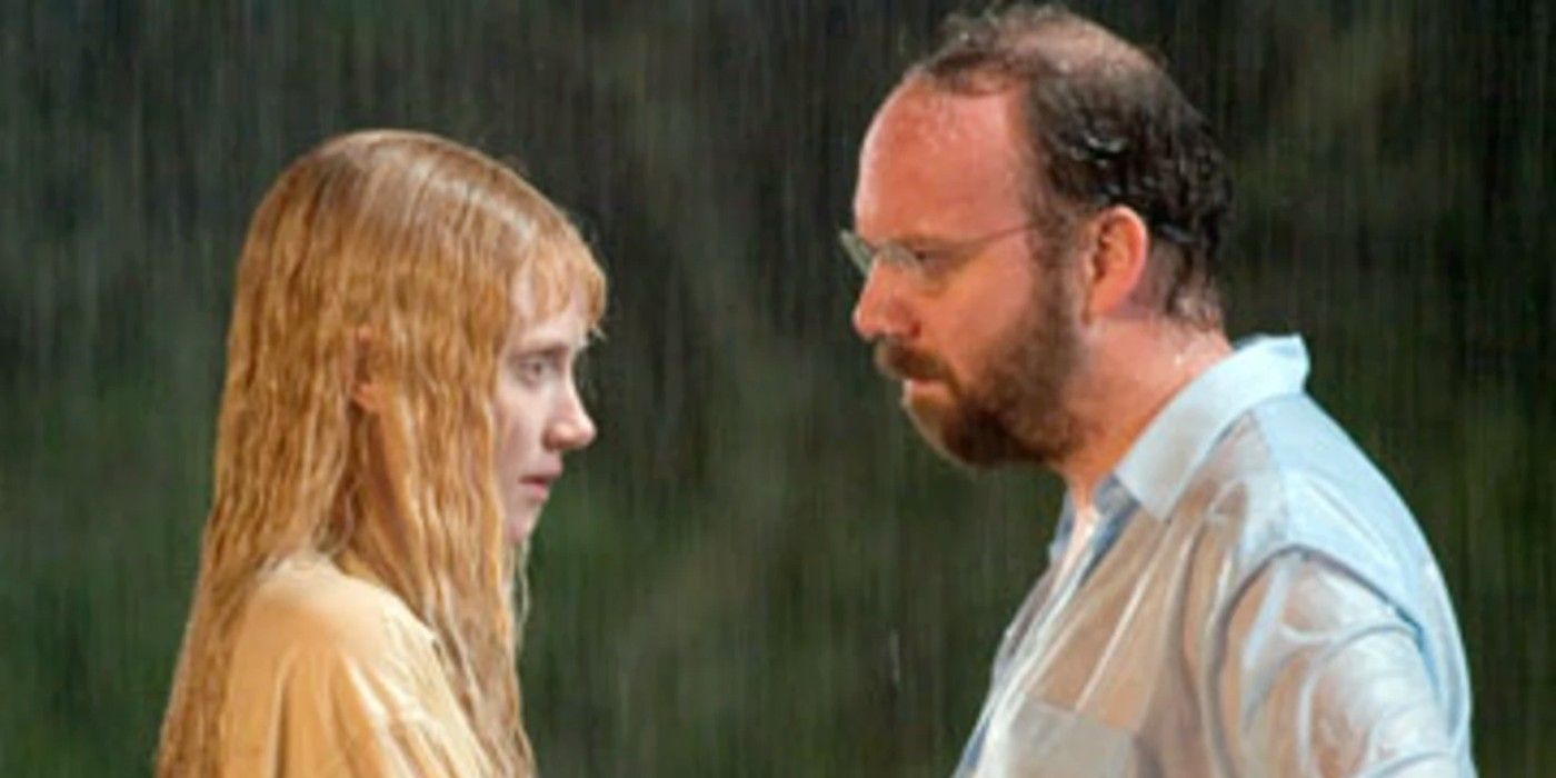 Bryce Dallas Howard and Paul Giamatti face each other in M. Night Shyamalan's Lady in the Water.