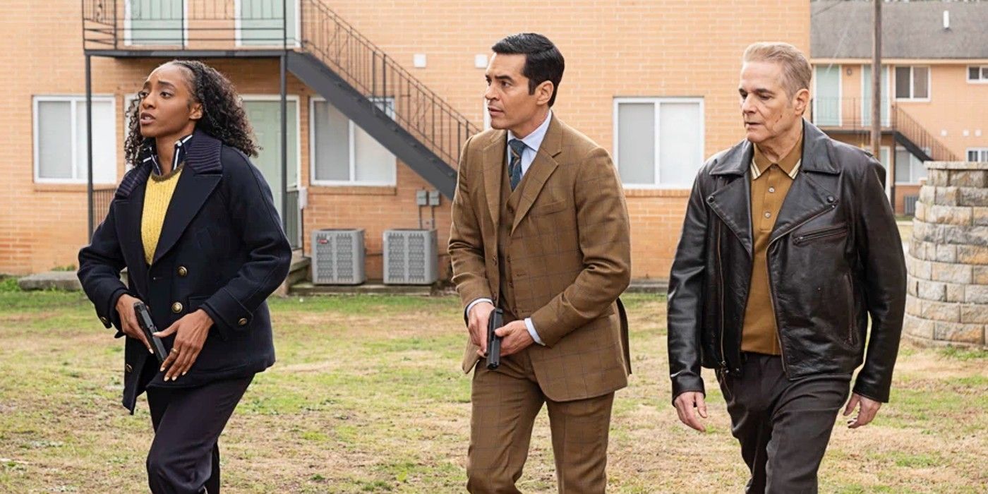 Faith Mitchell (Iantha Richardson), Will Trent (Ramón Rodríguez), and Caleb Broussard (Yul Vazquez) on duty together in Will Trent Season 3