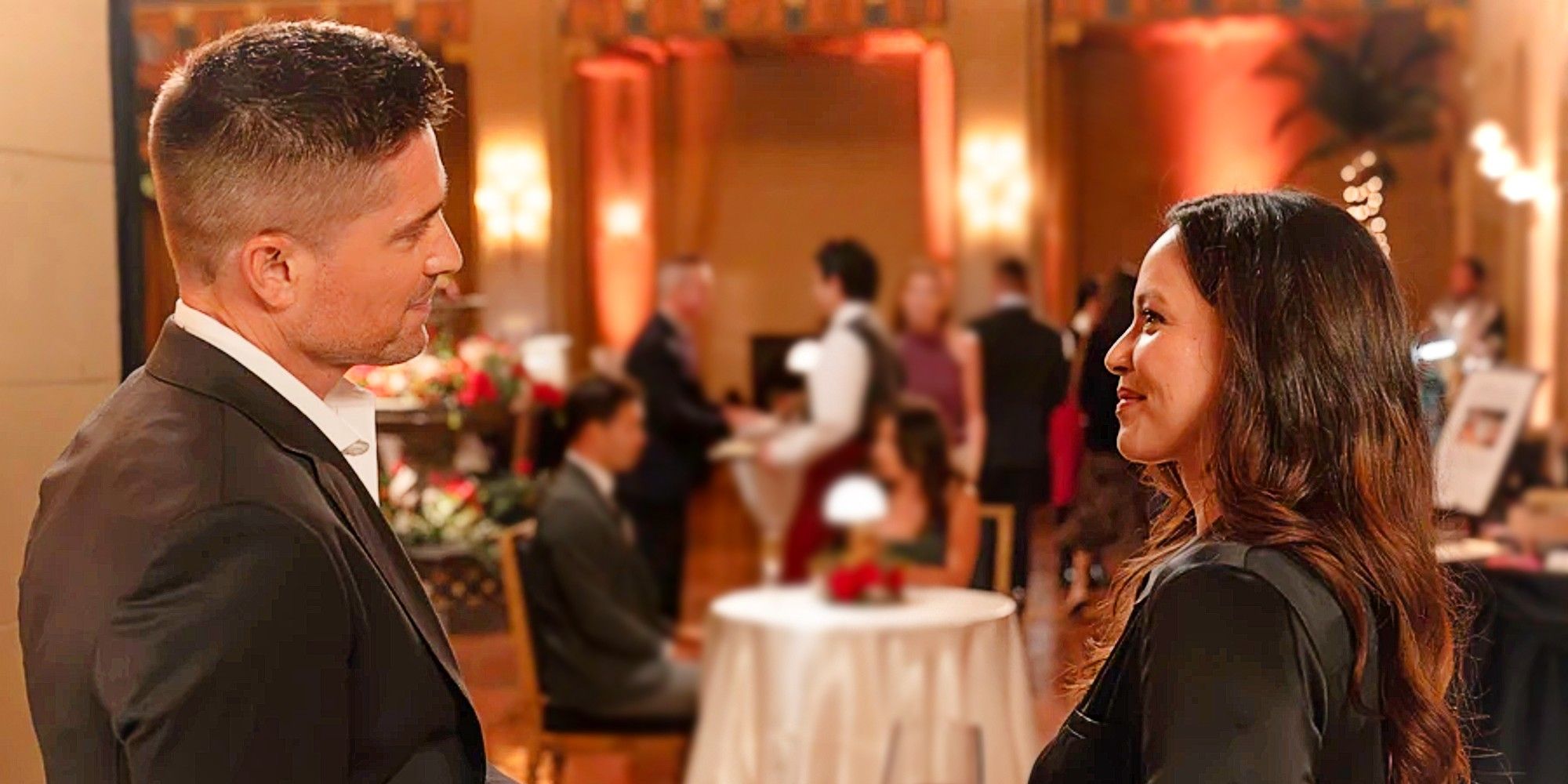 Tim Bradford and Lucy Chen smiling at each other in The Rookie Season 7.