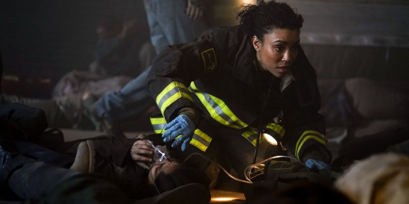 Annie Ilonzeh as Emily Foster during a rescue on 'Chicago Fire.'