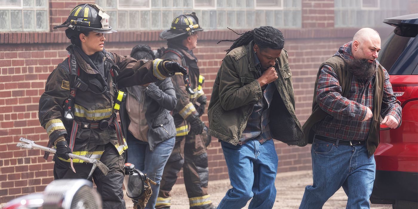 Civilians seeking cover in the Season 13 finale of Chicago Fire
