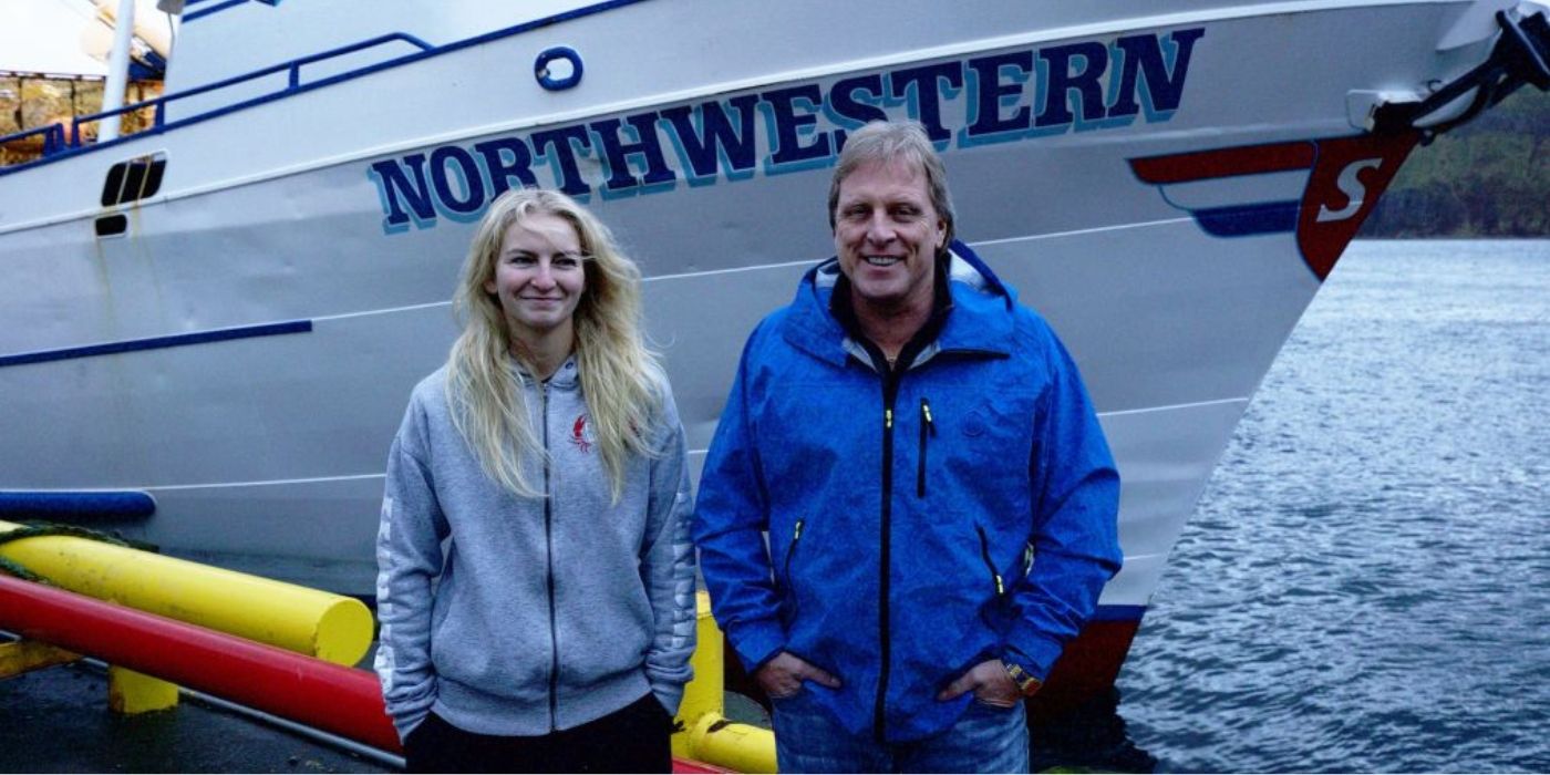 Mandy Hansen and Captain Sig Hansen pose in front of F/V Northwestern on 'Deadliest Catch.'