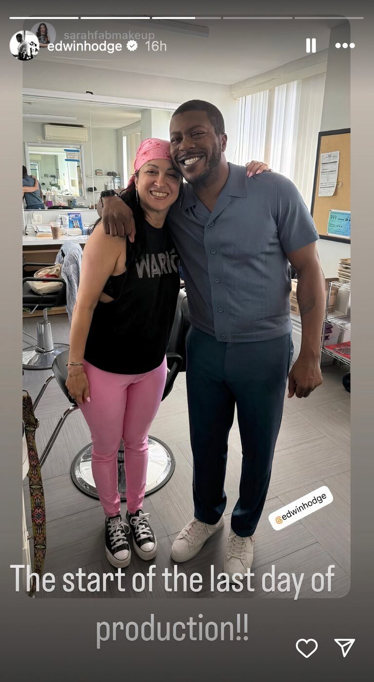 Edwin Hodge poses with a fellow FBI: Most Wanted team member on set