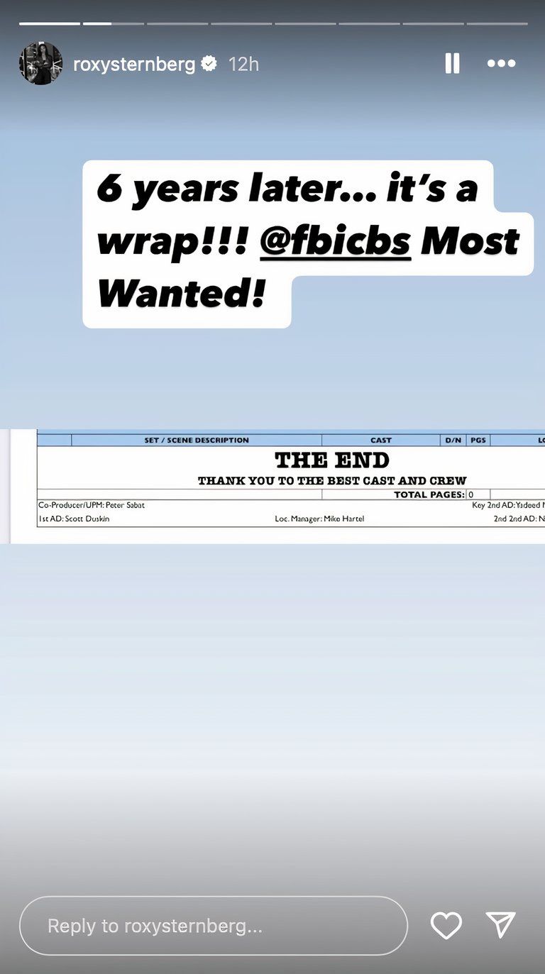  Roxy Sternberg shared an image of the FBI: Most Wanted Season 6 finale production page