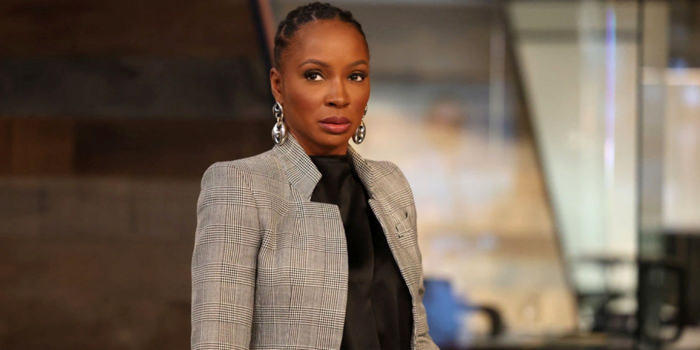 Shanola Hampton as Gabi Mosley in a black shirt and grey suit jacket in Season 2 of the NBC series Found