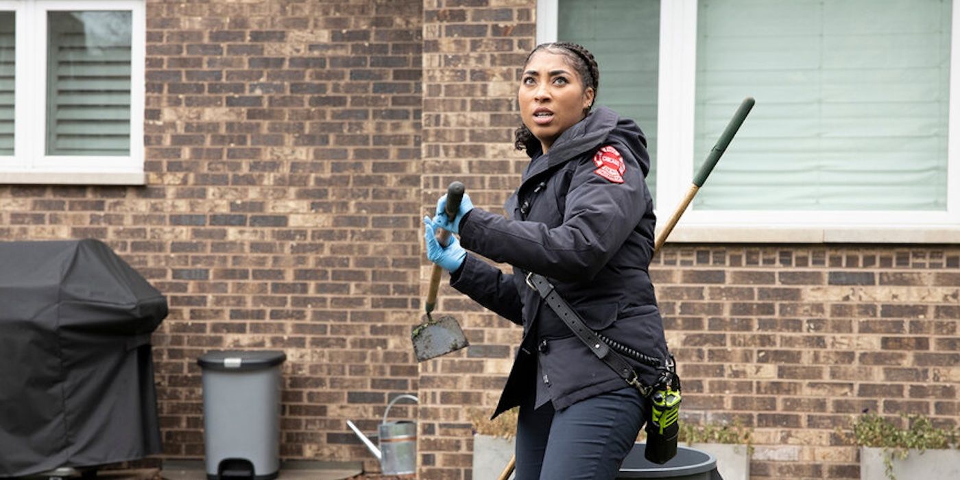 Gianna Mackey (Adriyan Rae) readies to attack a drone in Chicago Fire.