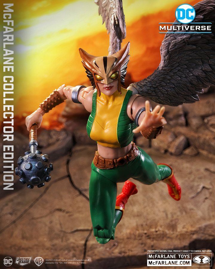 Beauty shot of McFarlane Toys' Hawkgirl figure holding a mace