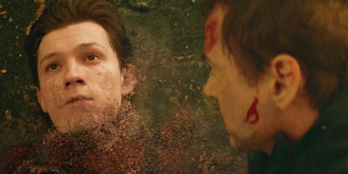 Peter Parker disintegrates as Tony Stark watches