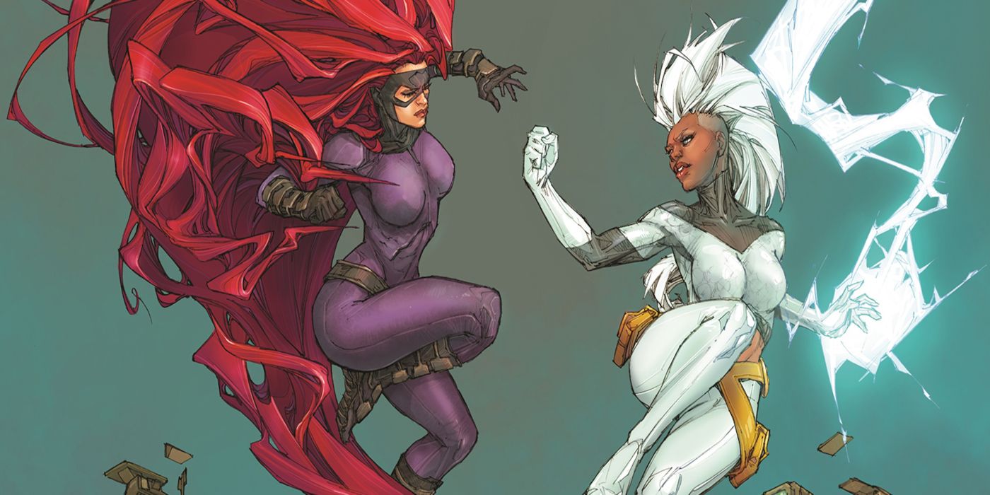 Medusa fights Storm in the pages of Marvel Comics.