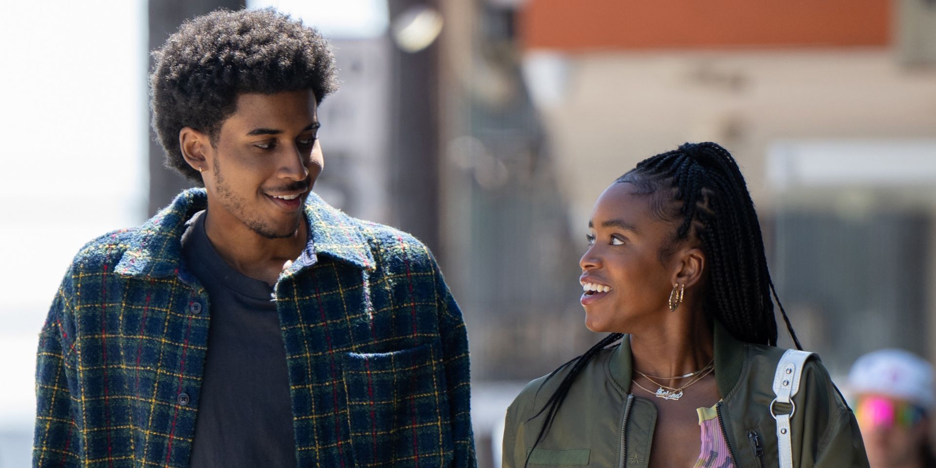 Justin (Michael Cooper Jr.) smiling at Keisha (Lovie Simone) in Forever Season 1.
