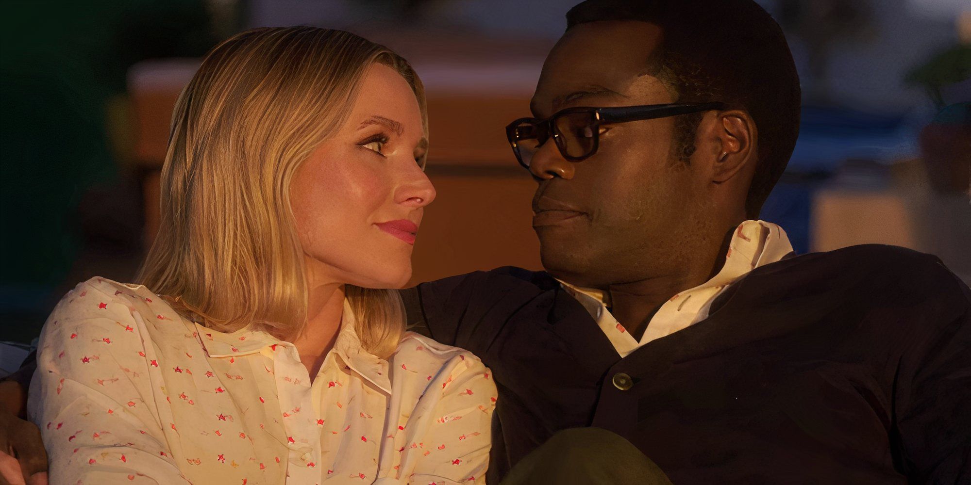 Kristen Bell and William Jackson Harper look lovingly at each other The Good Place, Whenever You're Ready.