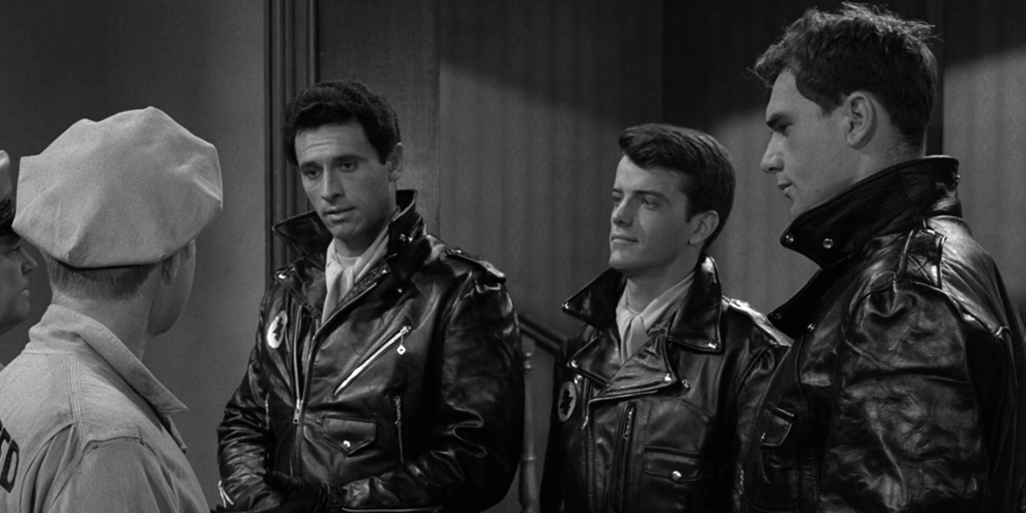 Lee Kinsolving, Michael Forest and Tom Gilleran in The Twilight Zone episode Black Leather Jackets