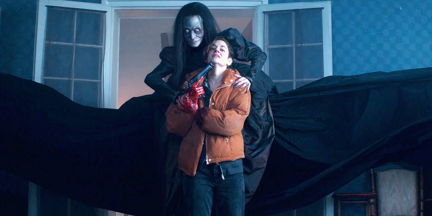 Marianne holding Emma at gunpoint in the 2019 series Marianne.