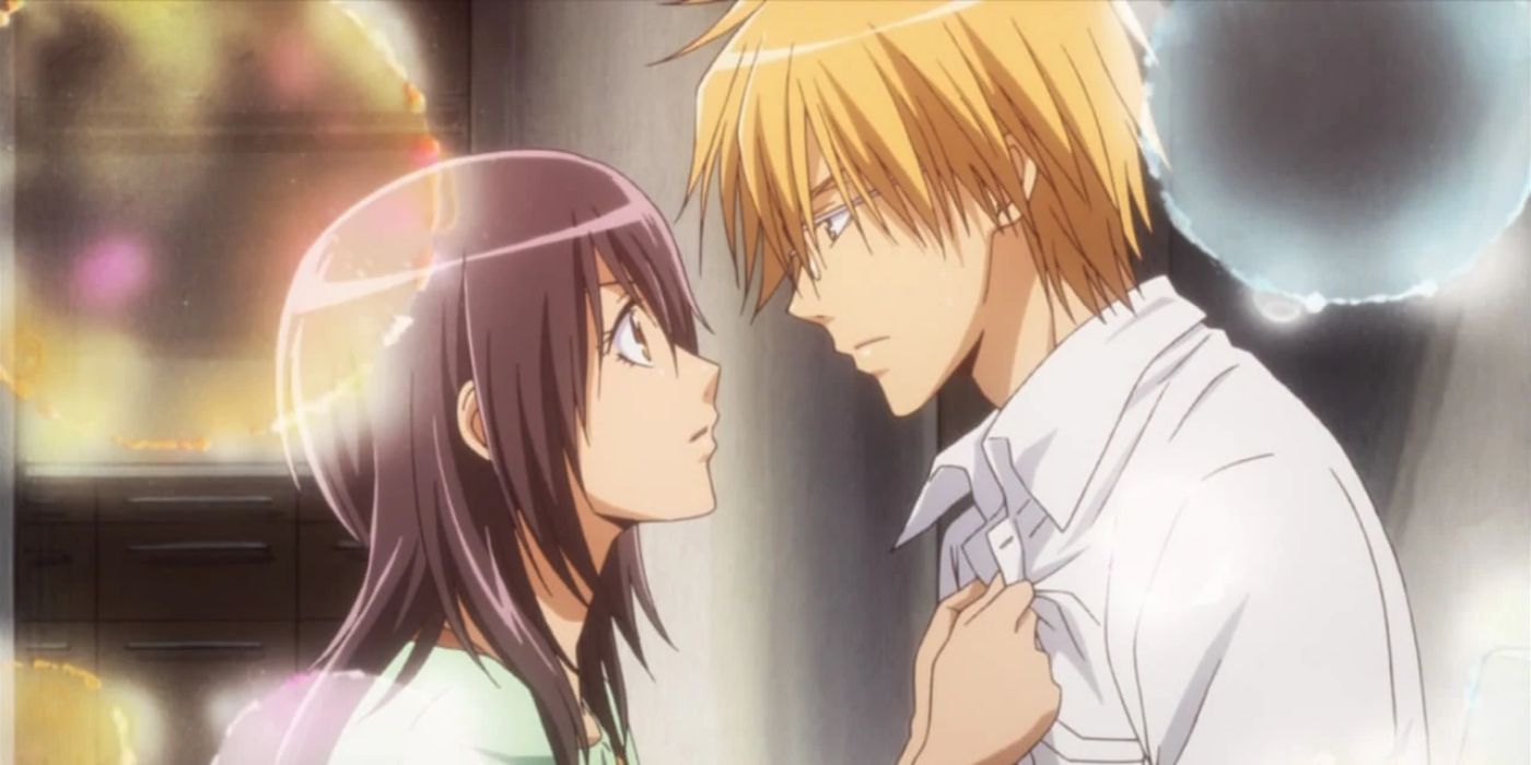 Misaki and Takumi lovingly looking at each other in Maid Sama!