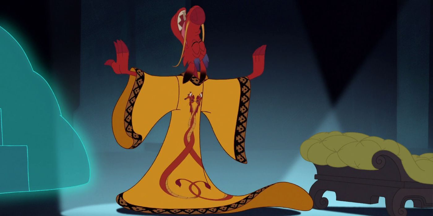 Mushu wearing yellow robes in Mulan II