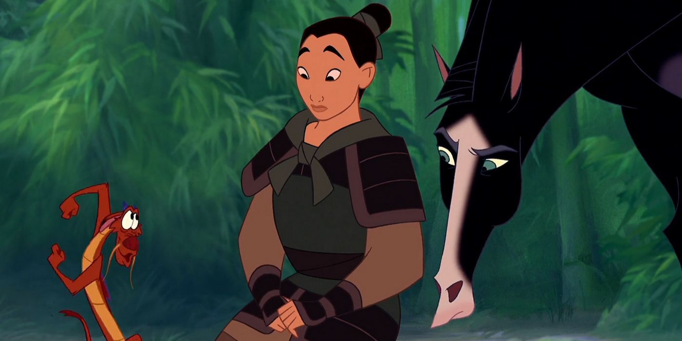 Mulan and her horse meet Mushu in 'Mulan'
