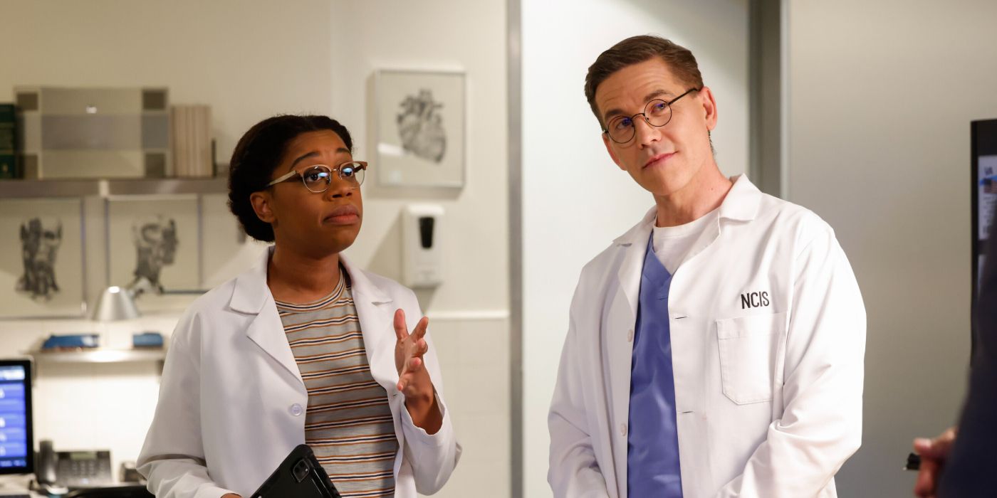 Brian Dietzen as Jimmy Palmer and Diona Reasonover as Kasie in NCIS Season 22.