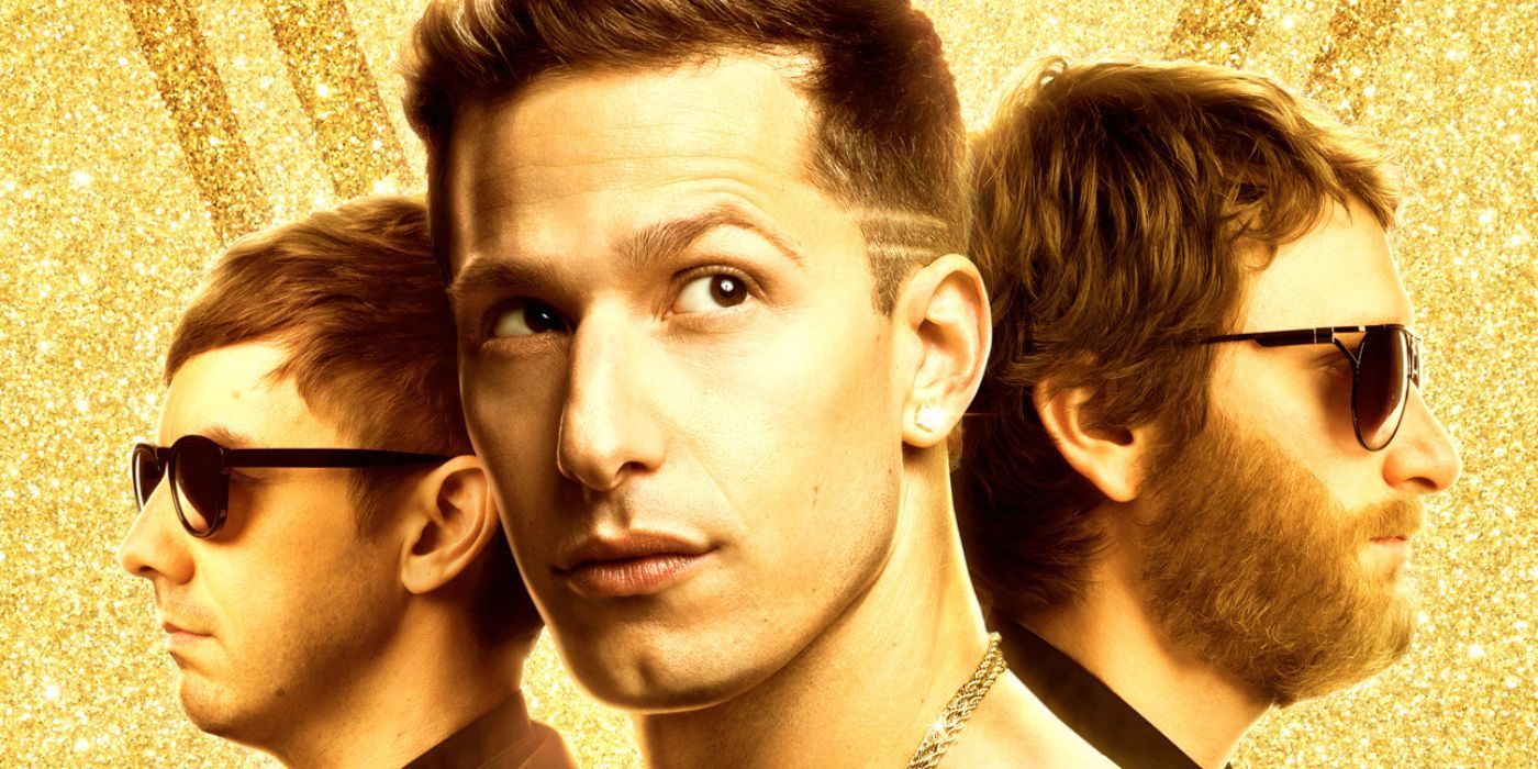 Andy Samberg, Jorma Taccone, and Akiva Schaffer on the poster for Popstar: Never Stop Never Stopping.