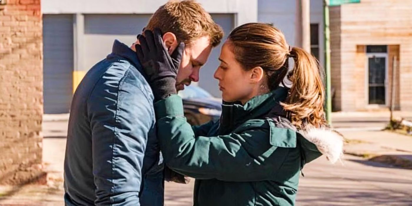 Ruzek (Patrick Flueger) is comforted by Burgess (Marina Squerciati) in Chicago P.D.