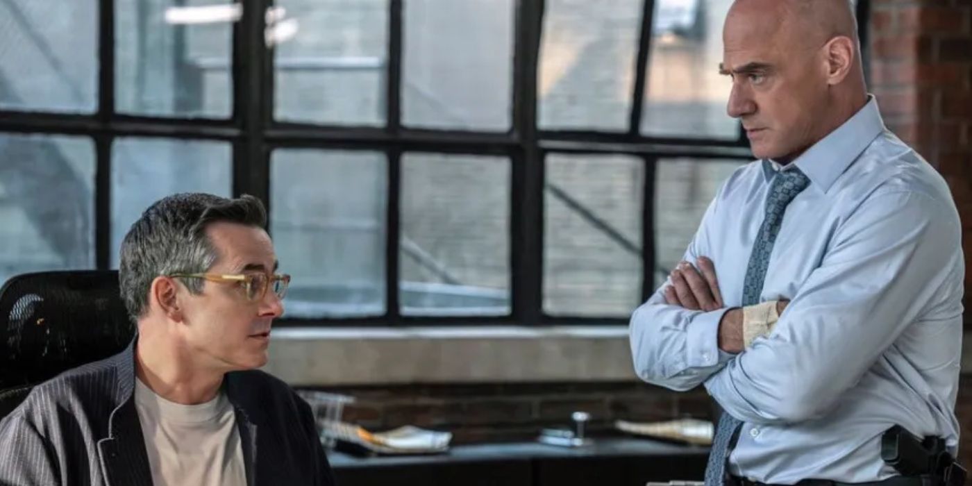 Tate Ellington as Kyle Vargas and Christopher Meloni as Elliot Stabler in Law & Order: Organized Crime