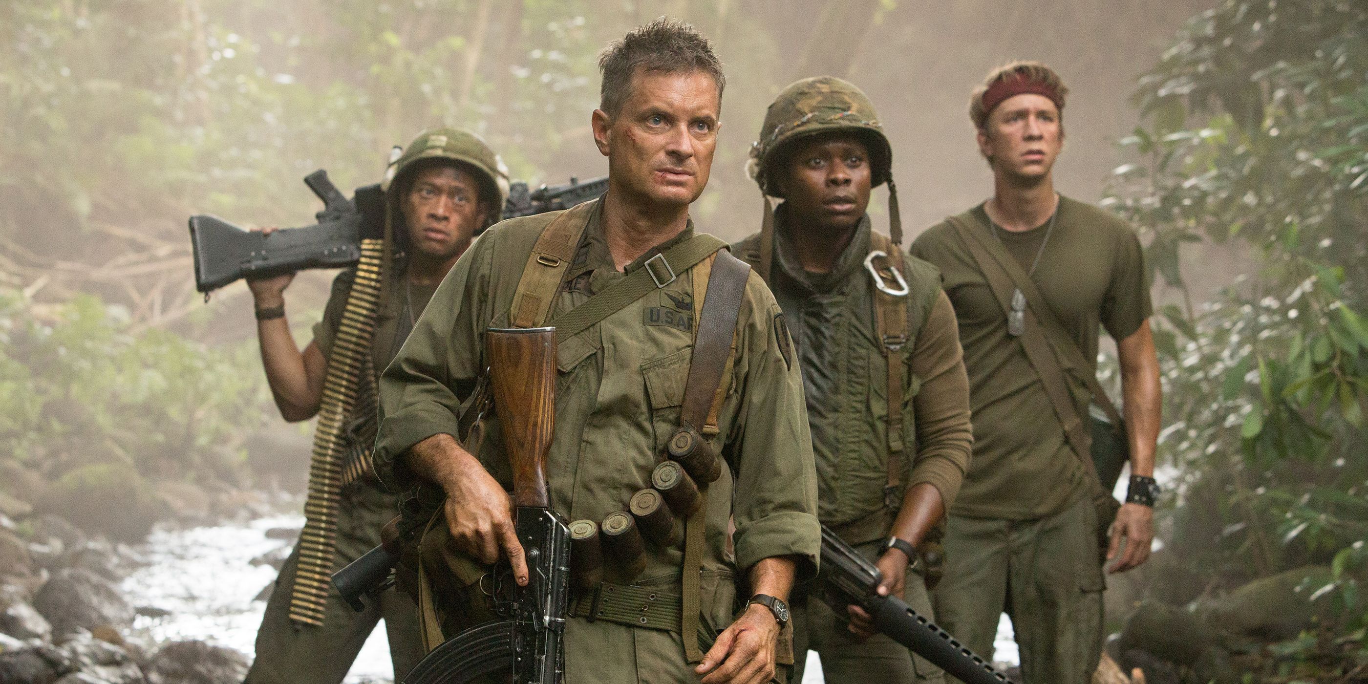 Shea Whigham leads the pack in a scene from Kong: Skull Island