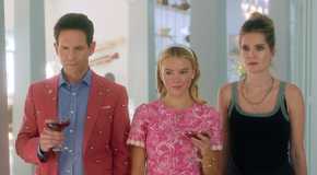 Glenn Howerton, Milly Alcock, and Meghann Fahy standing together in Sirens