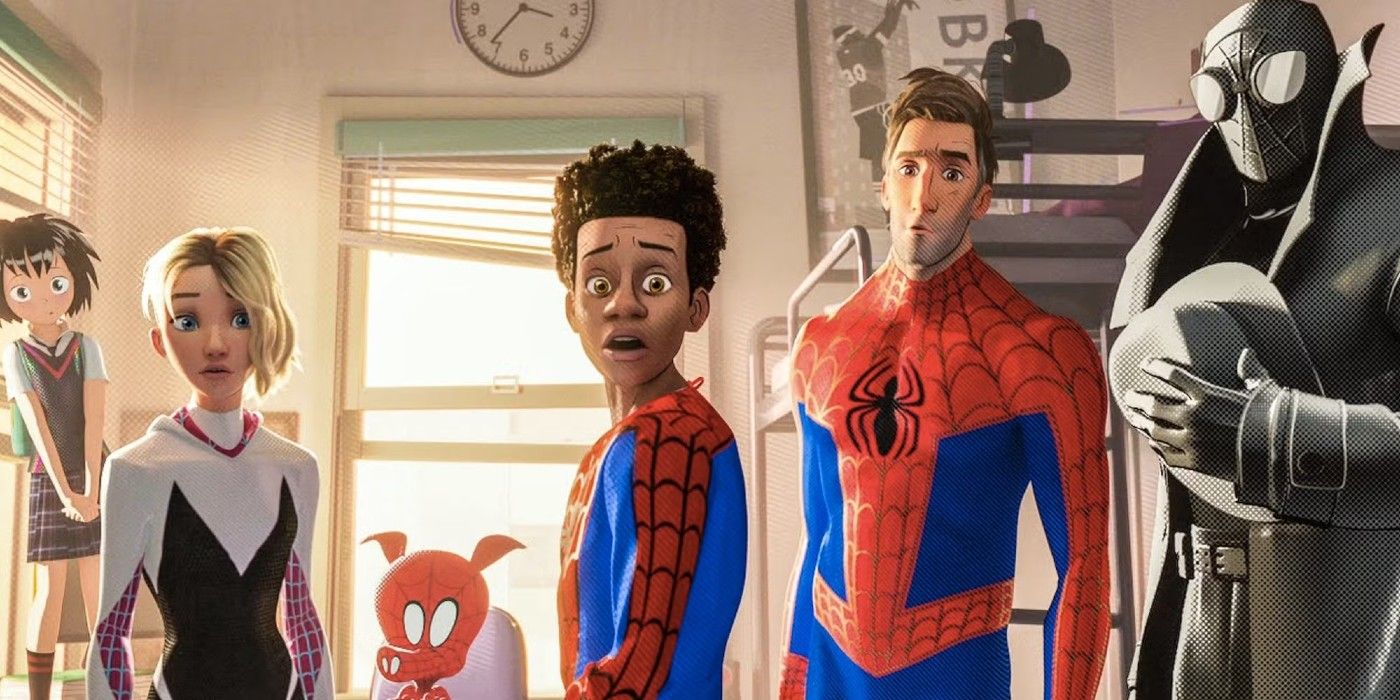 Miles Morales with other Spider People in Spider-Man: Into the Spider-Verse.