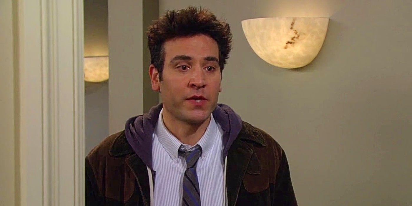 Ted Mosby stands in an apartment doorway and gives a speech in How I Met Your Mother's The Time Travelers.