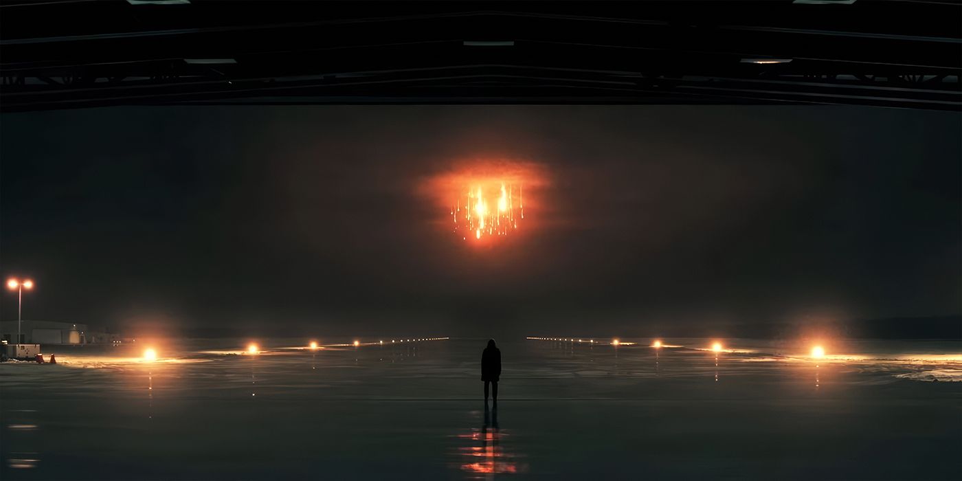 Elisabeth Moss watching a plane explode in The Handmaid's Tale Season 6 Episode 9