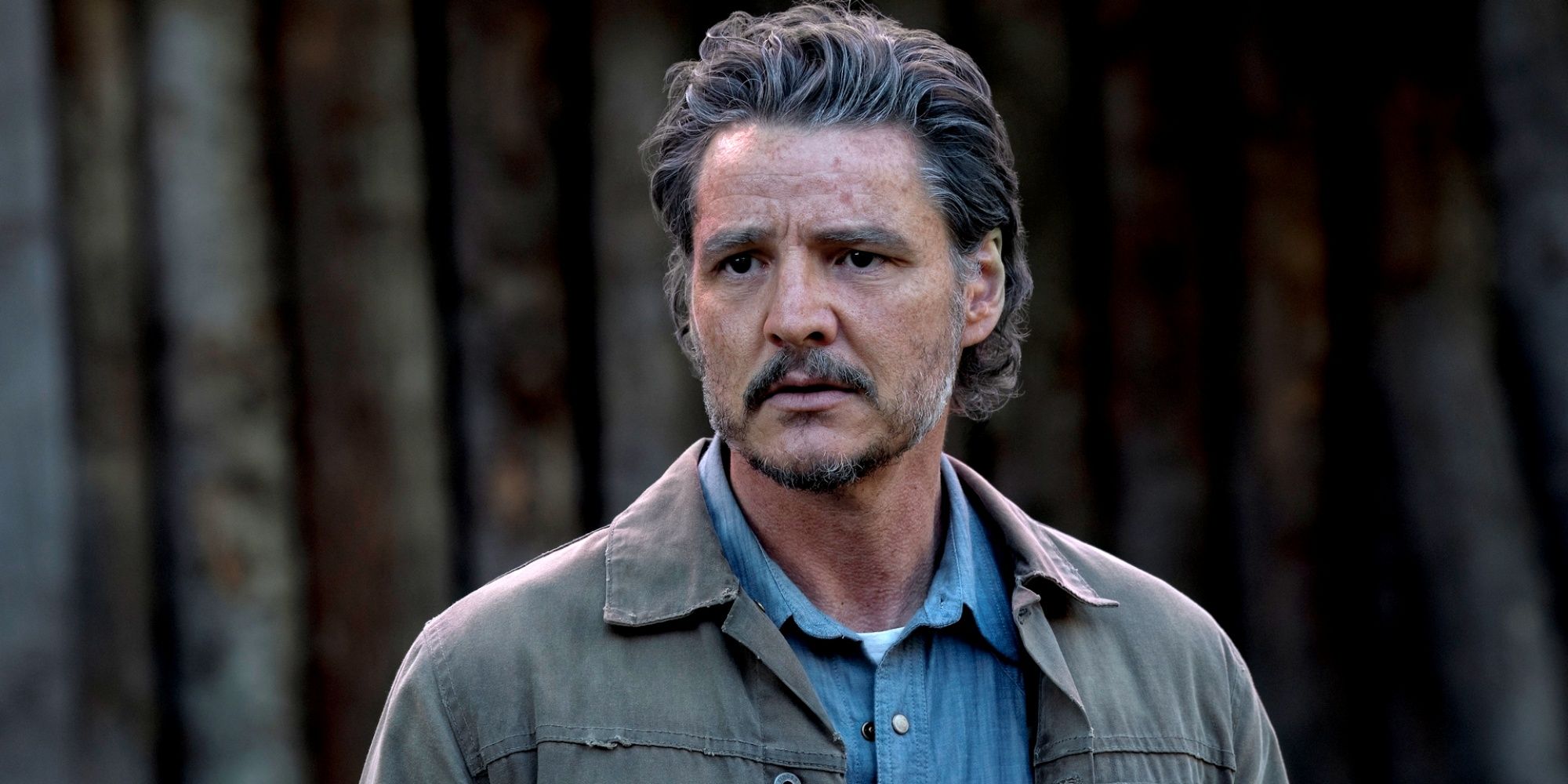 Pedro Pascal as Joel out in the woods looking concerned in The Last of Us Season 2