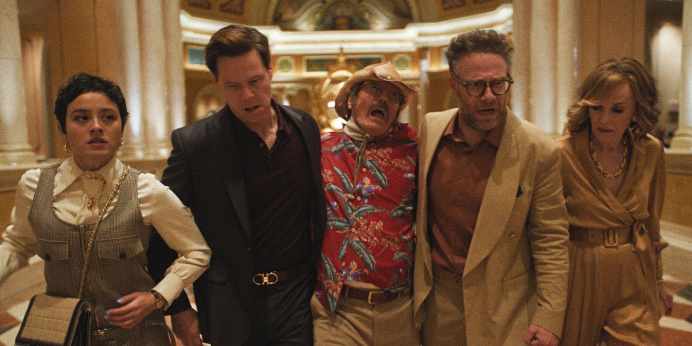 The cast carrying a passed out Bryan Cranston in 'The Studio' Episode 10 "The Presentation"