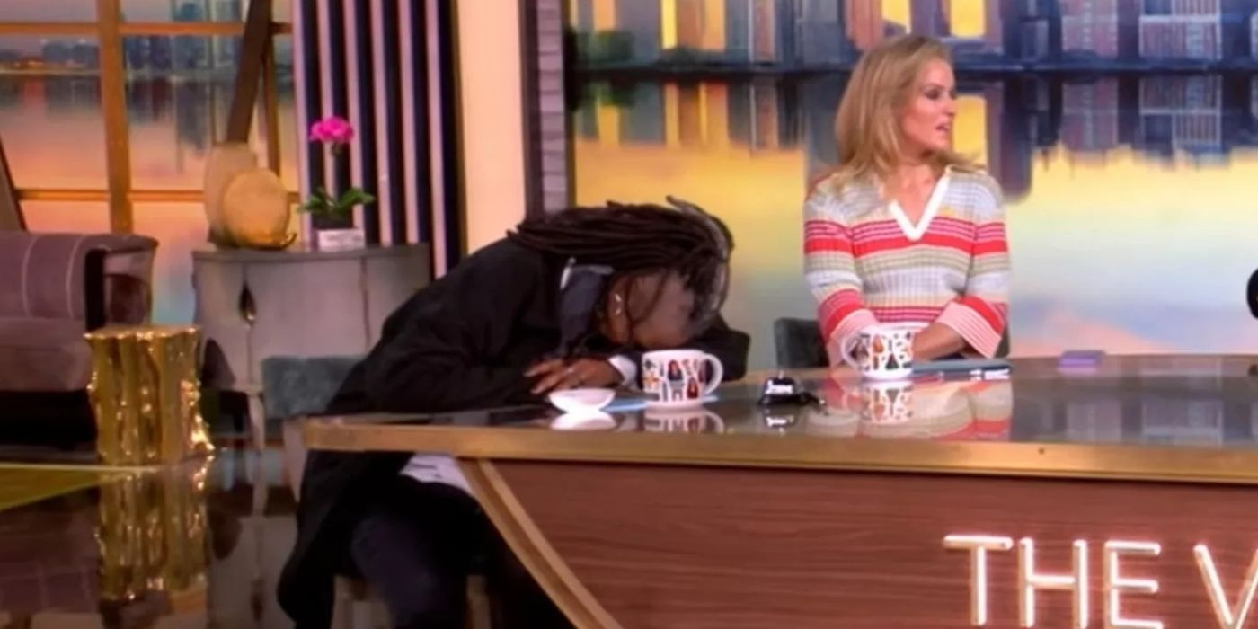 Whoopi Goldberg collapses her head onto the table on 'The View' as Sara Haines continues the Hot Topics.