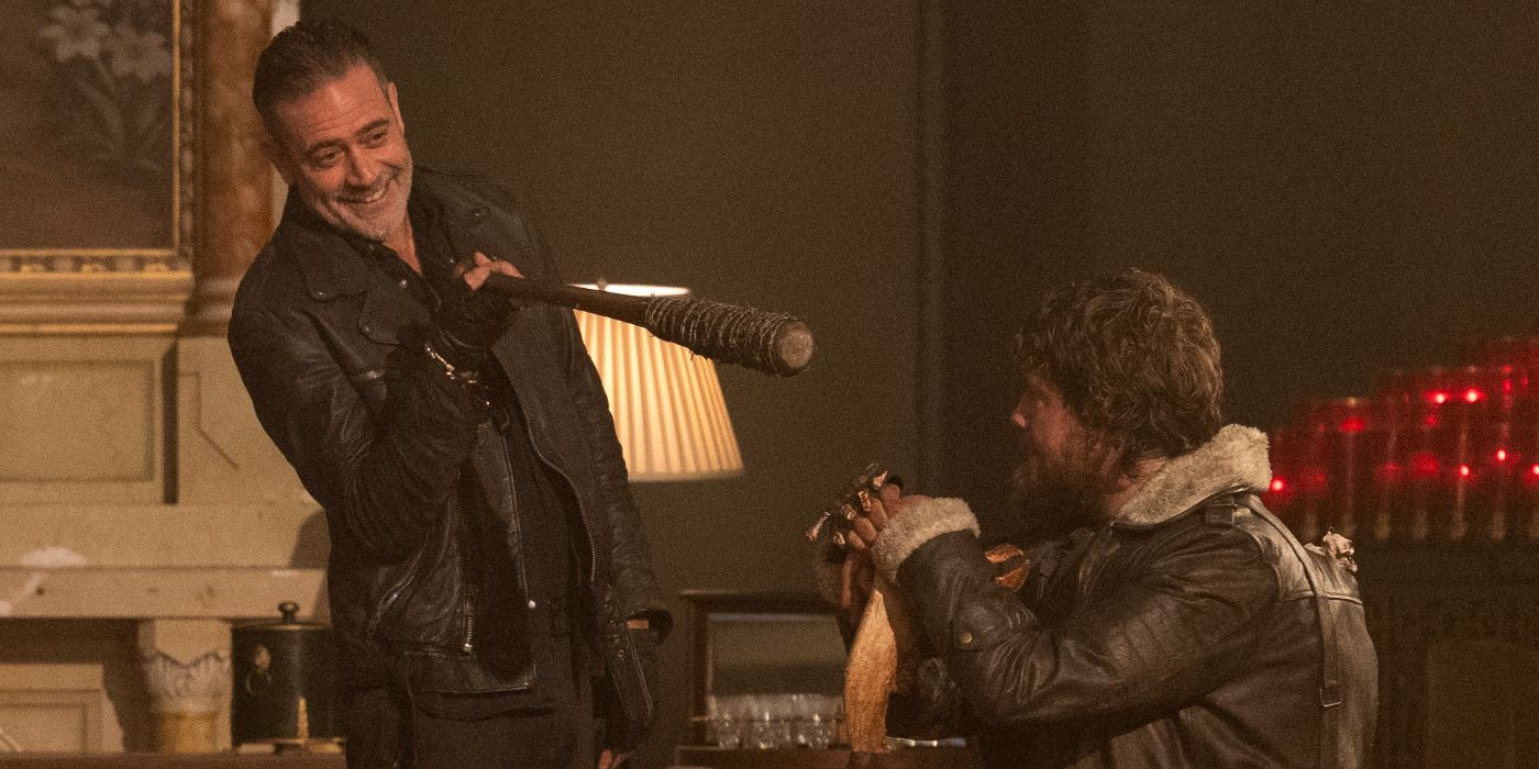 Jeffrey Dean Morgan brandishing Lucille