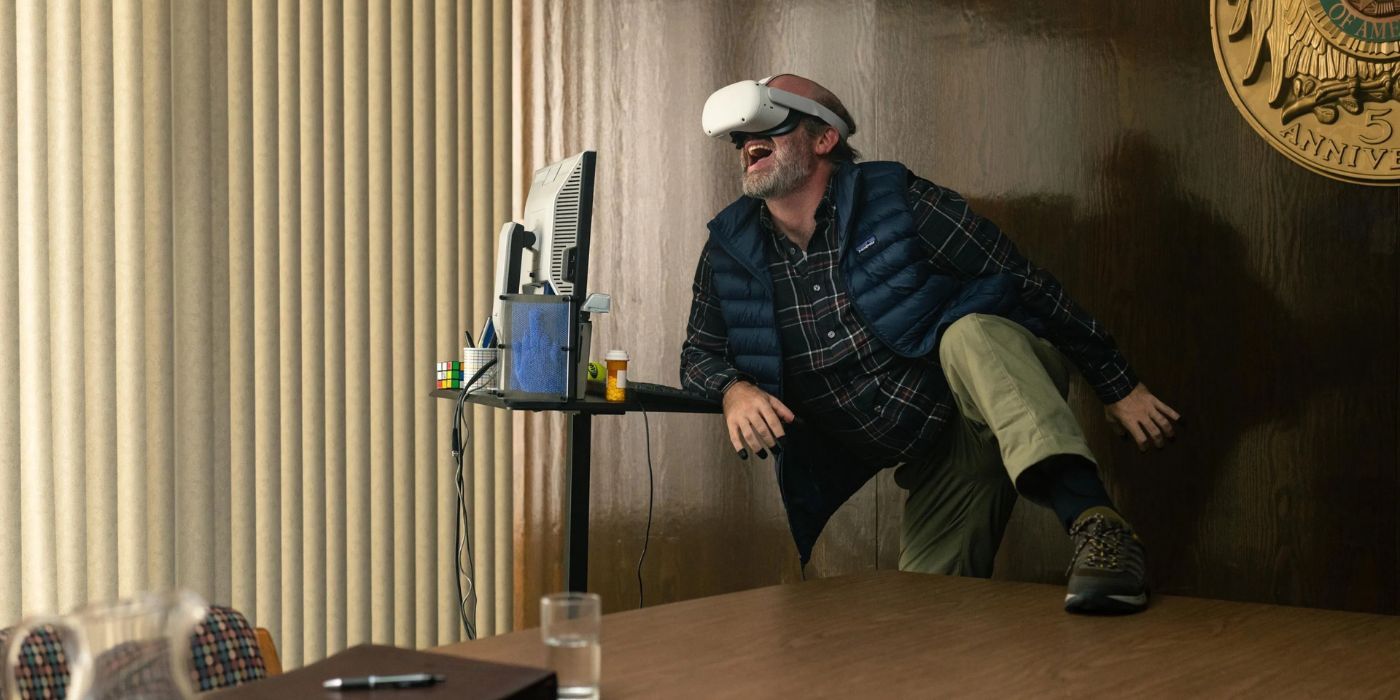 Tom Segura wearing a VR headset in Bad Thoughts.
