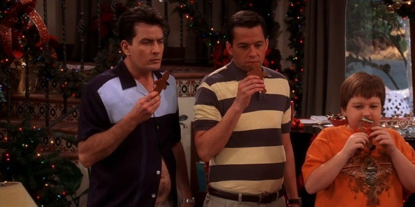 Charlie Sheen, Jon Cryer e Angus T. Jones em dois homens e meio S3 Ep 11
