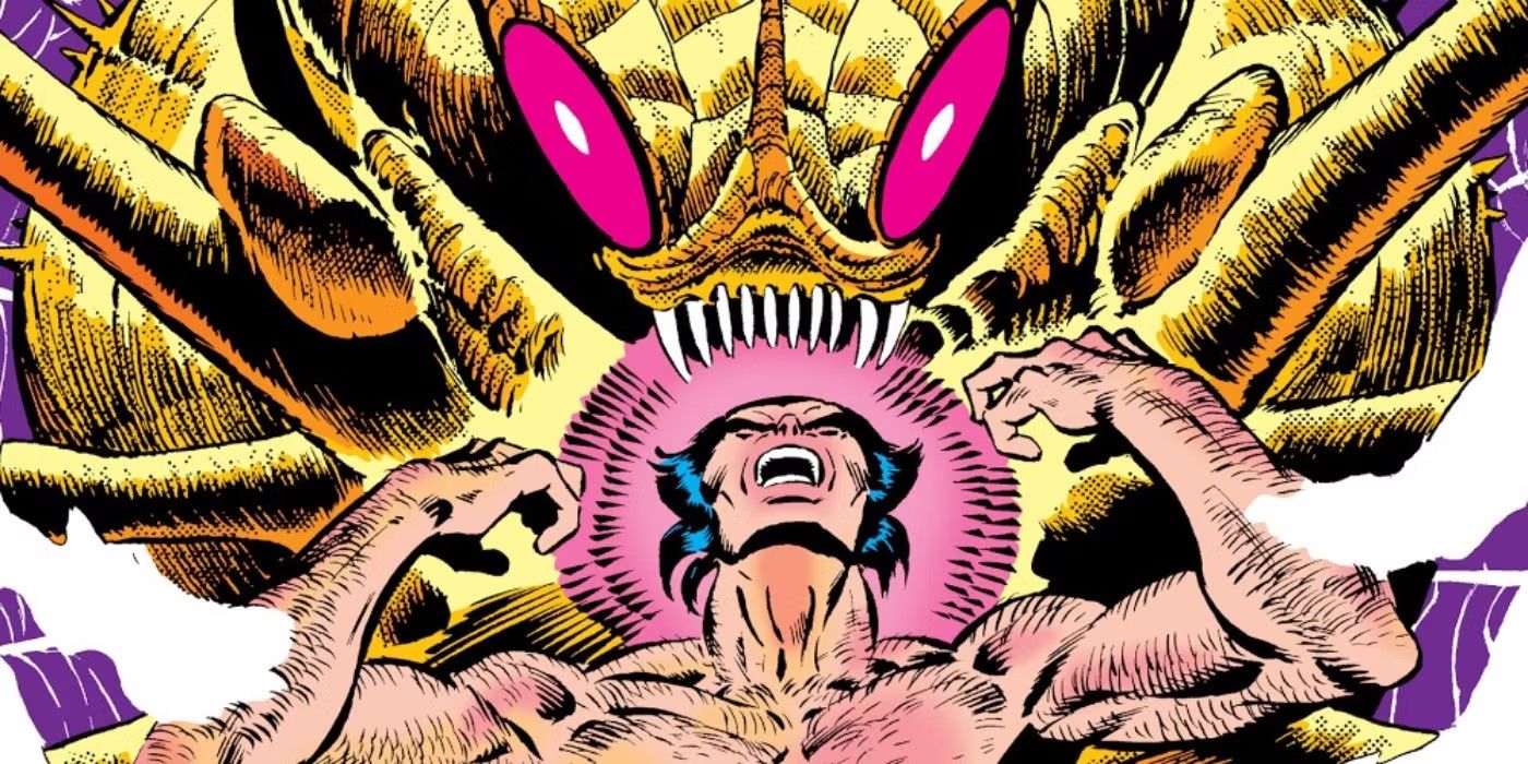 Wolverine fights against the Brood in Marvel Comics.