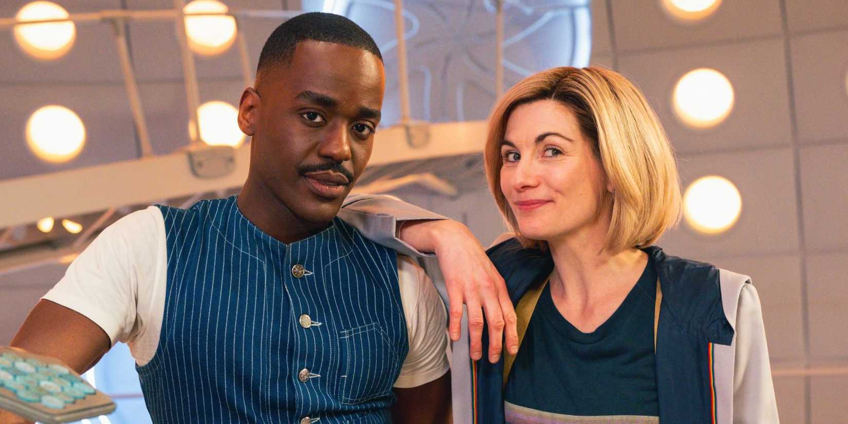 Ncuti Gatwa as the Fifteenth Doctor and Jodie Whittaker as the Thirteenth pose together for Doctor Who.