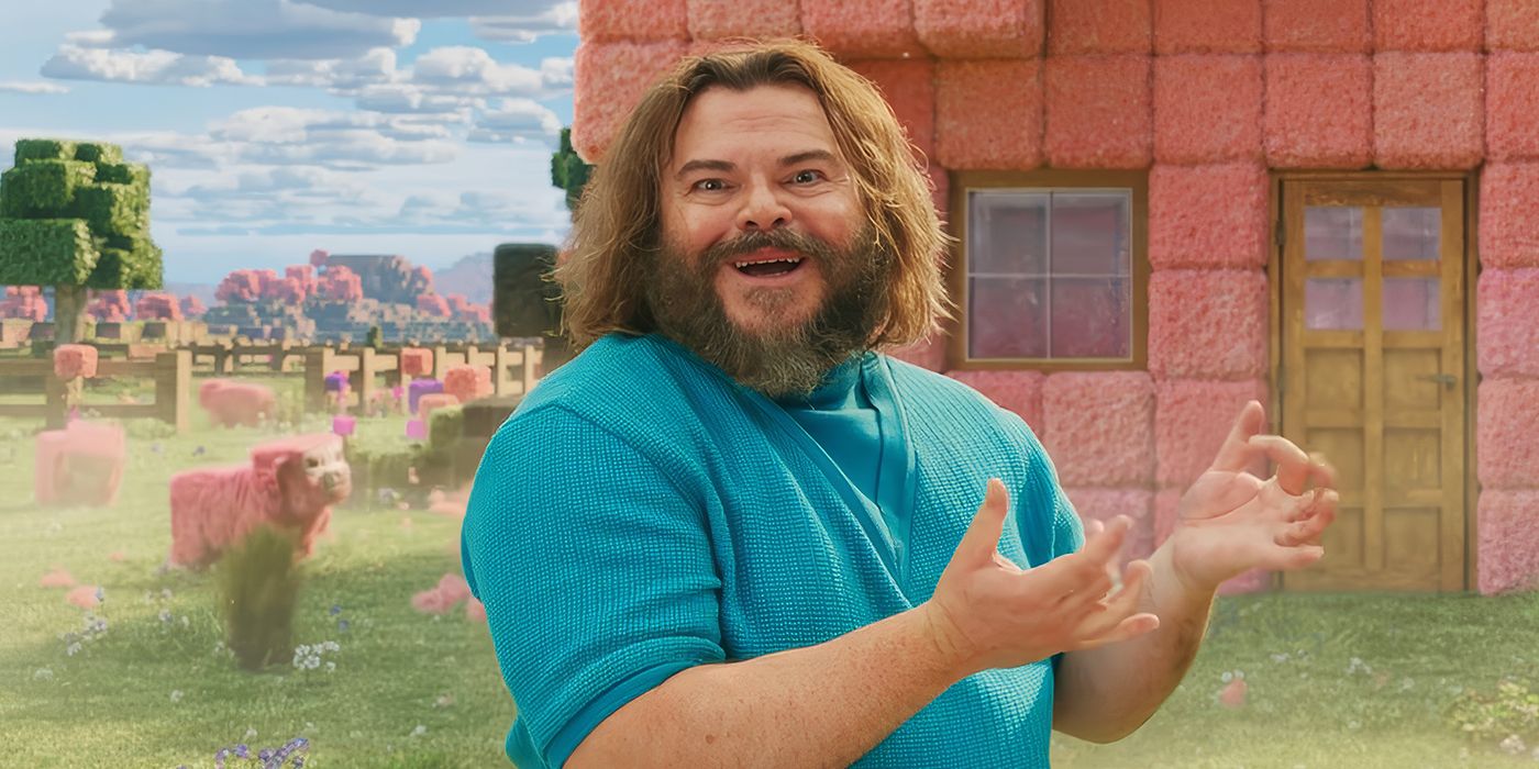 Jack Black as Steve smiling in A Minecraft Movie